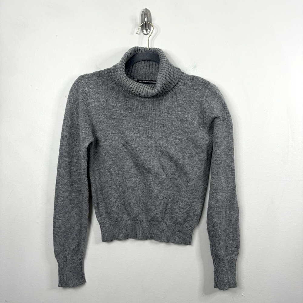 BRANDY MELVILLE Cassia Turtleneck Cowl Sweater Gray Size OS Small Wool Blend